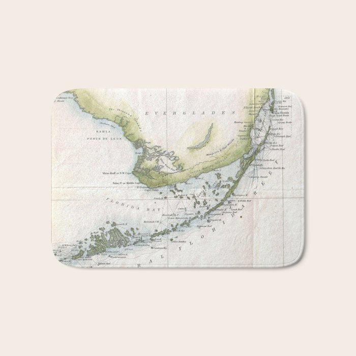Vintage Map of The Florida Keys (1852) Bath Mat Gallery Image 1