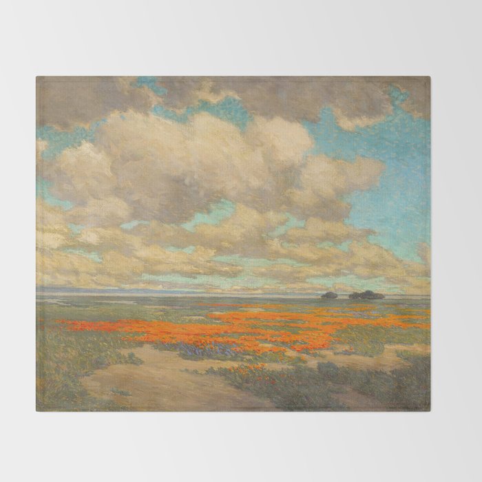 1911 Granville Redmond - A Field of California Poppies Throw Blanket Gallery Image 2