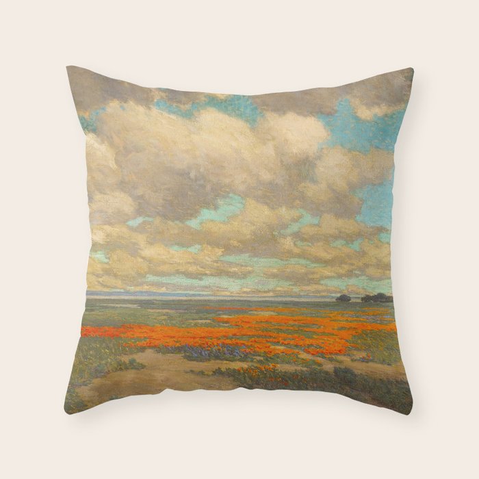 1911 Granville Redmond - A Field of California Poppies Throw Pillow Gallery Image 1