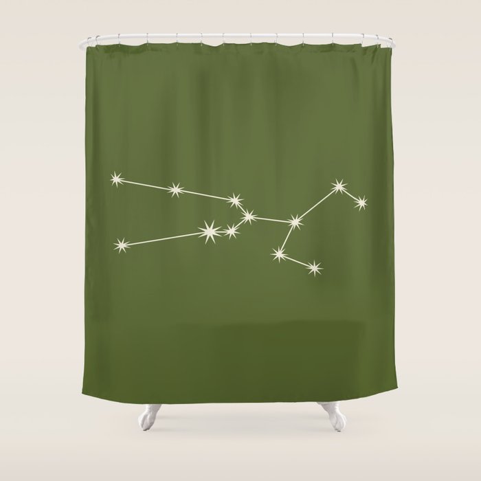 Taurus Zodiac Star Constellation Line Art Olive Green Shower Curtain Gallery Image 1