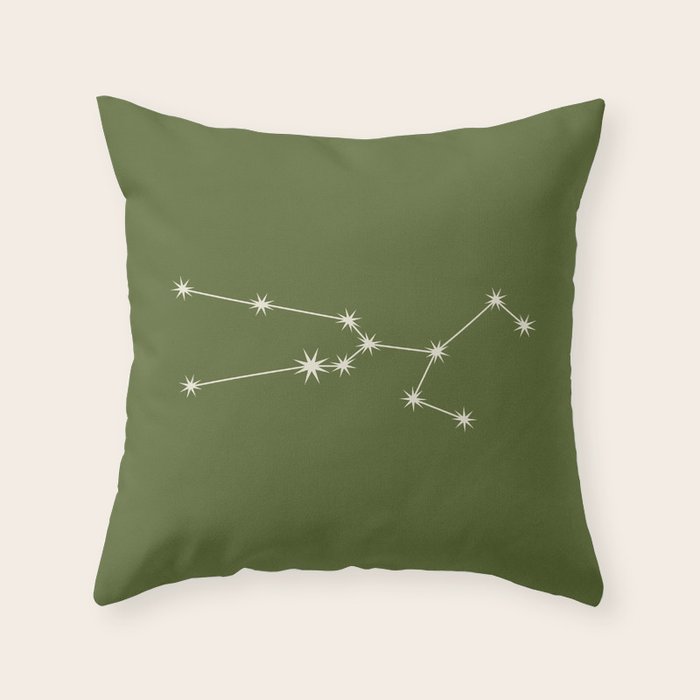 Taurus Zodiac Star Constellation Line Art Olive Green Throw Pillow Gallery Image 6
