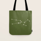 Taurus Zodiac Star Constellation Line Art Olive Green Tote Bag Gallery Image 1