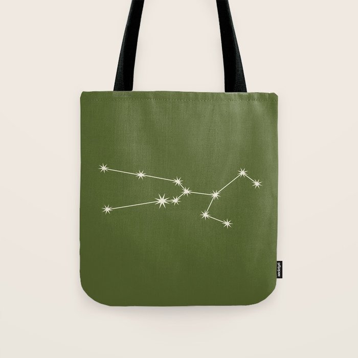 Taurus Zodiac Star Constellation Line Art Olive Green Tote Bag Gallery Image 1