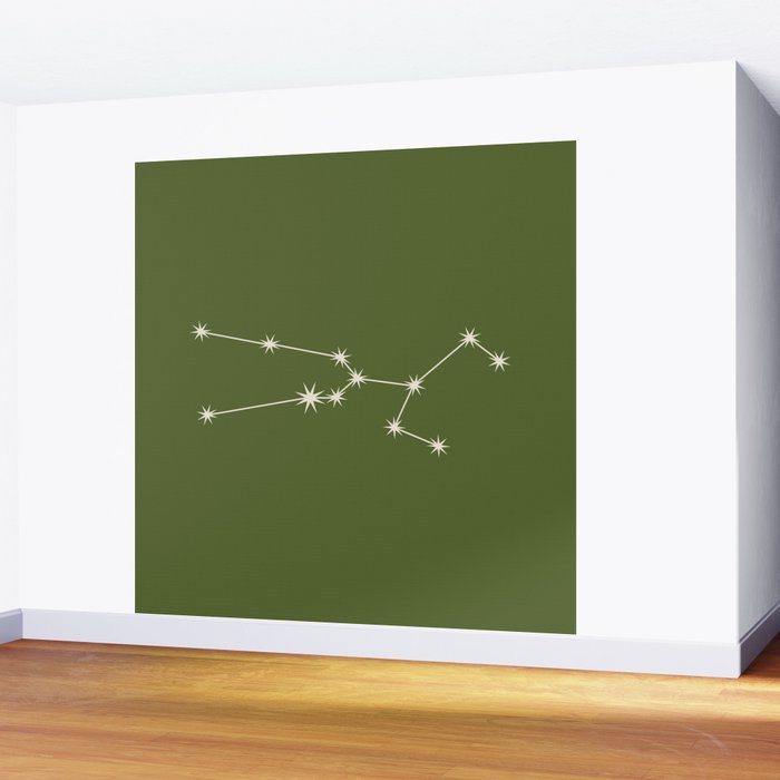 Taurus Zodiac Star Constellation Line Art Olive Green Wall Mural Gallery Image 2