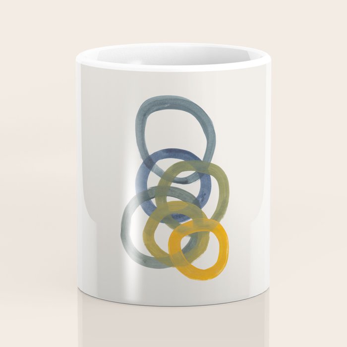 Minimalist Mid Century Modern Colorful Rings Navy Blue Yellow Olive Green Spirals by Ejaaz Haniff Coffee Mug Gallery Image 4