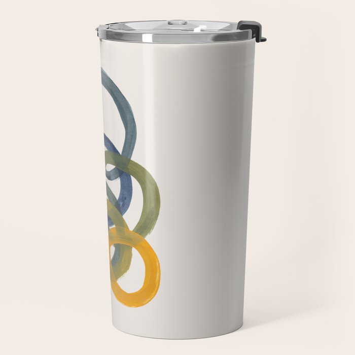 Minimalist Mid Century Modern Colorful Rings Navy Blue Yellow Olive Green Spirals by Ejaaz Haniff Travel Mug Gallery Image 2