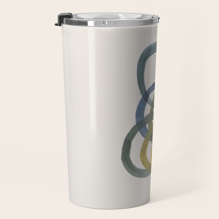 Minimalist Mid Century Modern Colorful Rings Navy Blue Yellow Olive Green Spirals by Ejaaz Haniff Travel Mug Gallery Image 3