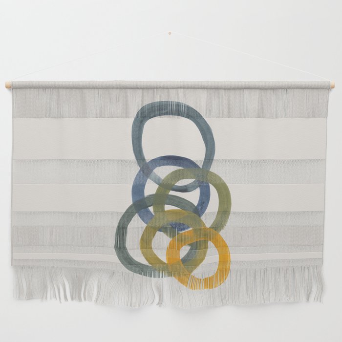 Minimalist Mid Century Modern Colorful Rings Navy Blue Yellow Olive Green Spirals by Ejaaz Haniff Wall Hanging Gallery Image 1