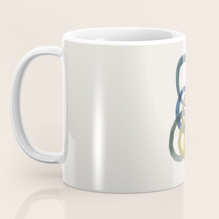 Minimalist Mid Century Modern Colorful Rings Navy Blue Yellow Olive Green Spirals by Ejaaz Haniff Coffee Mug Gallery Image 3