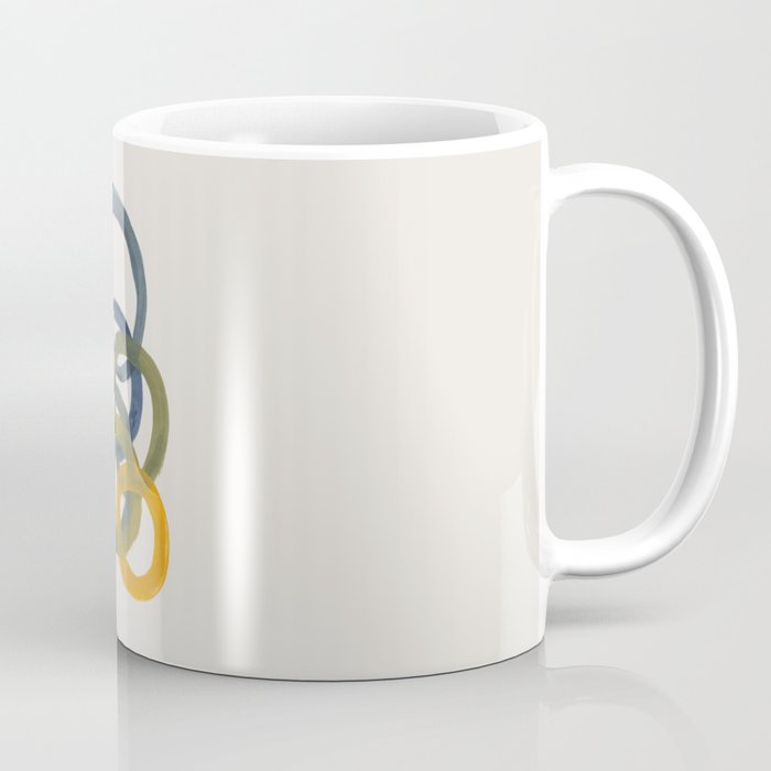 Minimalist Mid Century Modern Colorful Rings Navy Blue Yellow Olive Green Spirals by Ejaaz Haniff Coffee Mug Gallery Image 1