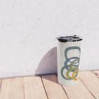 Minimalist Mid Century Modern Colorful Rings Navy Blue Yellow Olive Green Spirals by Ejaaz Haniff Travel Mug Gallery Image 4