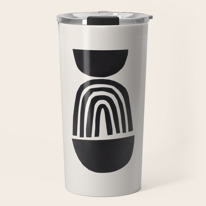 Black & White Minimalist Mid Century Paper collage Funky Black Ink Tribal Geometric by Ejaaz Haniff Travel Mug Gallery Image 1