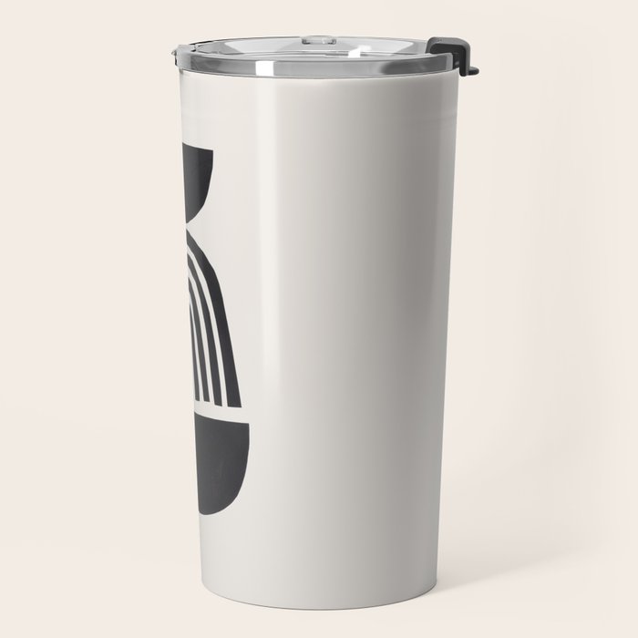 Black & White Minimalist Mid Century Paper collage Funky Black Ink Tribal Geometric by Ejaaz Haniff Travel Mug Gallery Image 2