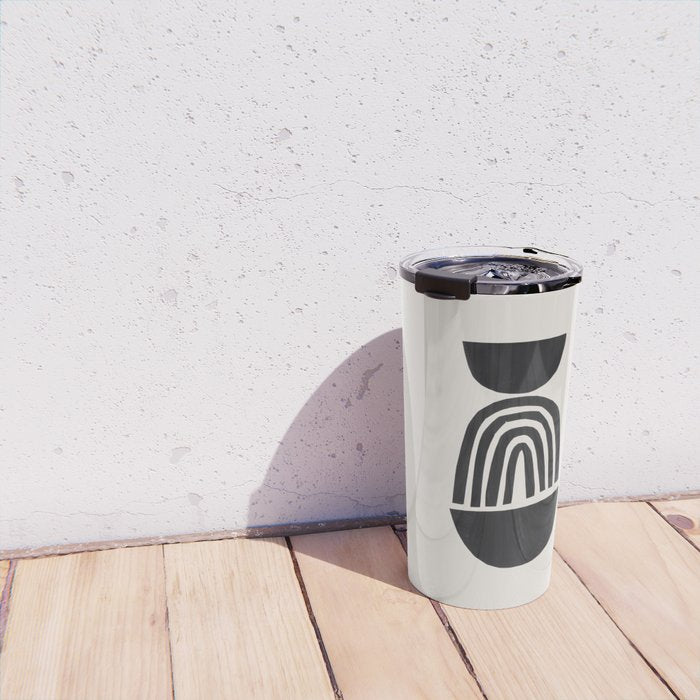 Black & White Minimalist Mid Century Paper collage Funky Black Ink Tribal Geometric by Ejaaz Haniff Travel Mug Gallery Image 4
