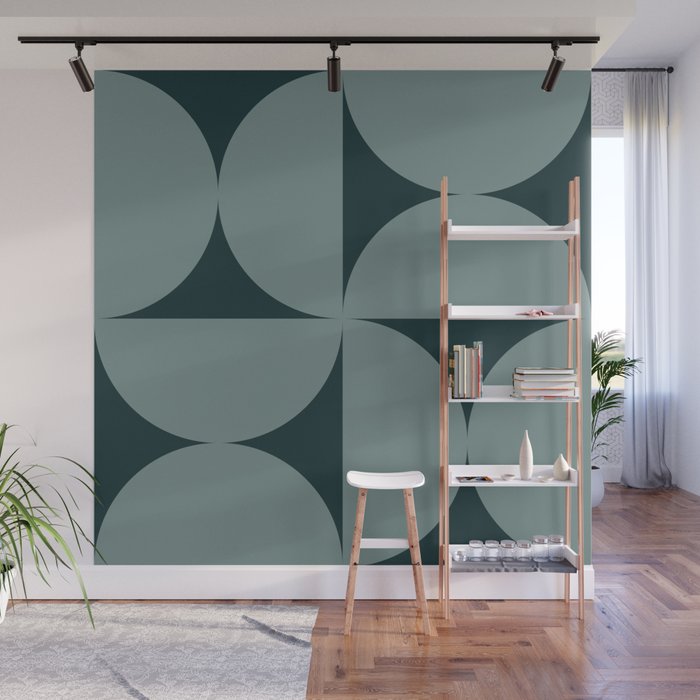 Bauhaus Mid Century Modern Geometric XI Earthy Green Wall Mural Gallery Image 1