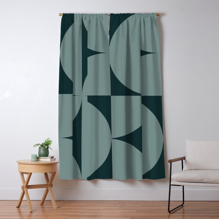 Bauhaus Mid Century Modern Geometric XI Earthy Green Window Curtain Gallery Image 5