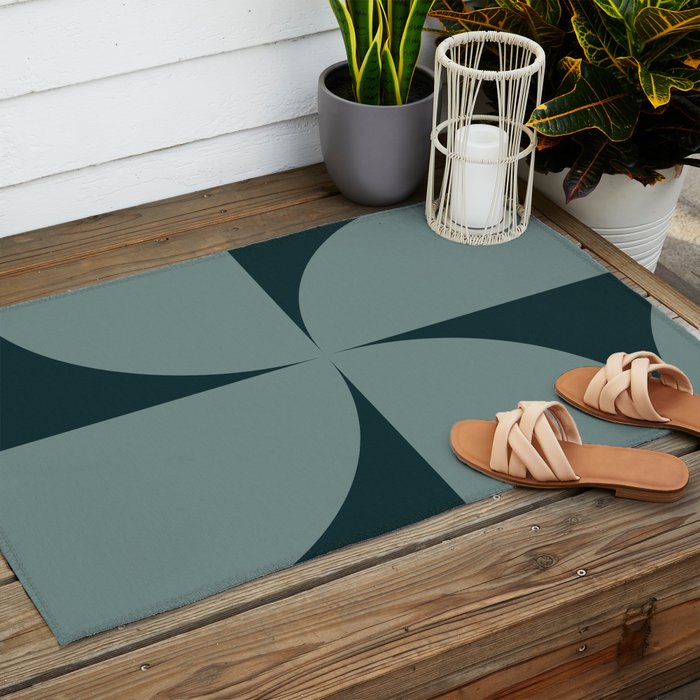 Bauhaus Mid Century Modern Geometric XI Earthy Green Outdoor Rug Gallery Image 2