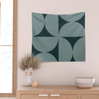 Bauhaus Mid Century Modern Geometric XI Earthy Green Wall Tapestry Gallery Image 2