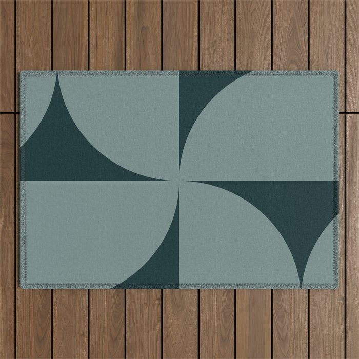 Bauhaus Mid Century Modern Geometric XI Earthy Green Outdoor Rug Gallery Image 1