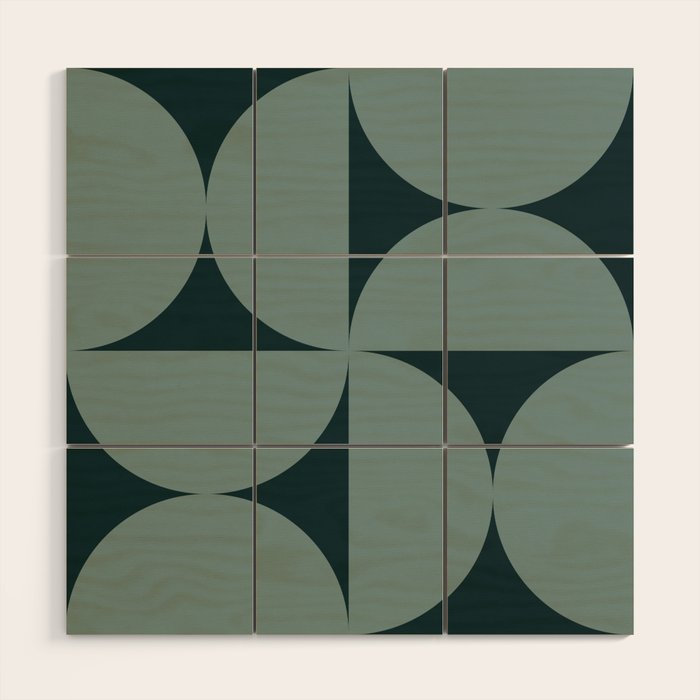 Bauhaus Mid Century Modern Geometric XI Earthy Green Wood Wall Art Gallery Image 1