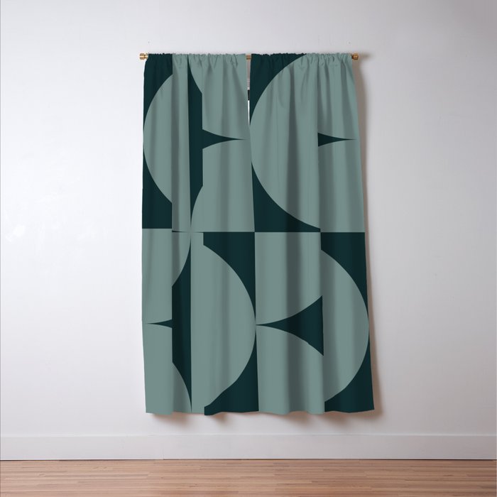 Bauhaus Mid Century Modern Geometric XI Earthy Green Window Curtain Gallery Image 3