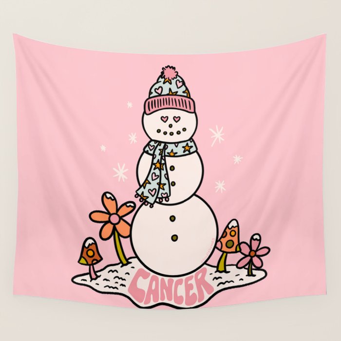 Cancer Zodiac Snowman Wall Tapestry Gallery Image 4