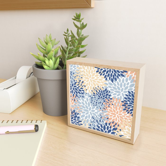 Festive, Floral Print, Coral, Peach, Light Blue, Navy Mini Art Print Gallery Image 2