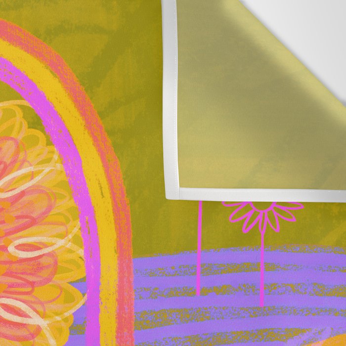 Retro Sunflower & Rainbow in Green & Pink Wall Tapestry Gallery Image 3