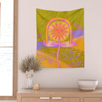 Retro Sunflower & Rainbow in Green & Pink Wall Tapestry Gallery Image 2