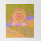 Retro Sunflower & Rainbow in Green & Pink Throw Blanket Gallery Image 2