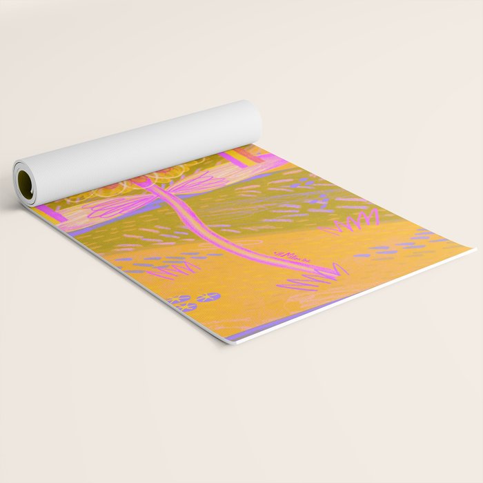 Retro Sunflower & Rainbow in Green & Pink Yoga Mat Gallery Image 2
