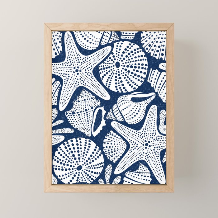 Ocean Floor Nautical Shells Navy Blue Mini Art Print Gallery Image 1