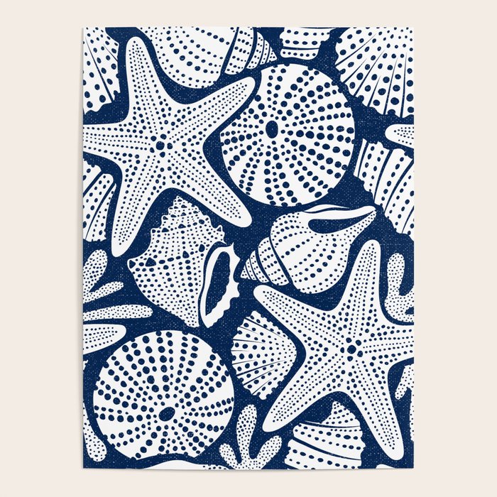 Ocean Floor Nautical Shells Navy Blue Poster Gallery Image 1