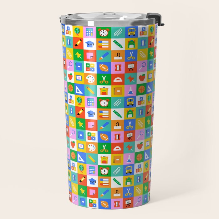 Colorful back to school geometric mosaic pattern Travel Mug Gallery Image 2