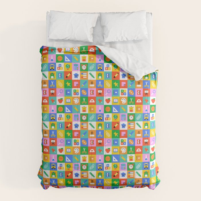 Colorful back to school geometric mosaic pattern Comforter Gallery Image 6