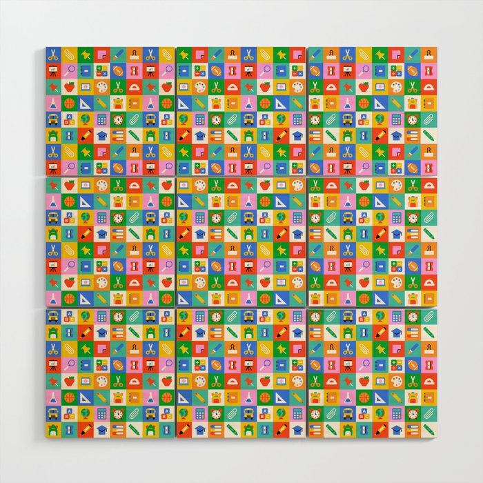 Colorful back to school geometric mosaic pattern Wood Wall Art Gallery Image 1