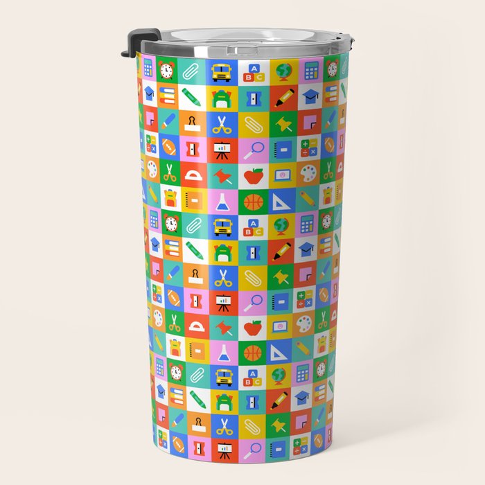 Colorful back to school geometric mosaic pattern Travel Mug Gallery Image 3