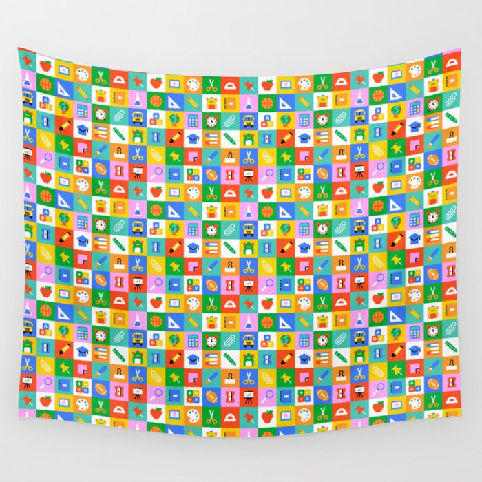 Colorful back to school geometric mosaic pattern Wall Tapestry Gallery Image 4