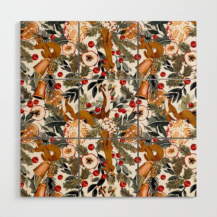 Squirrels on the Christmas tree I Wood Wall Art Gallery Image 1