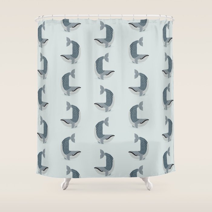 Whimsical Blue Whale Shower Curtain Gallery Image 1