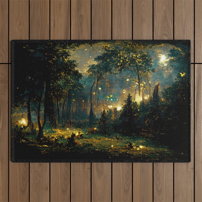 Walking through the fairy forest Outdoor Rug