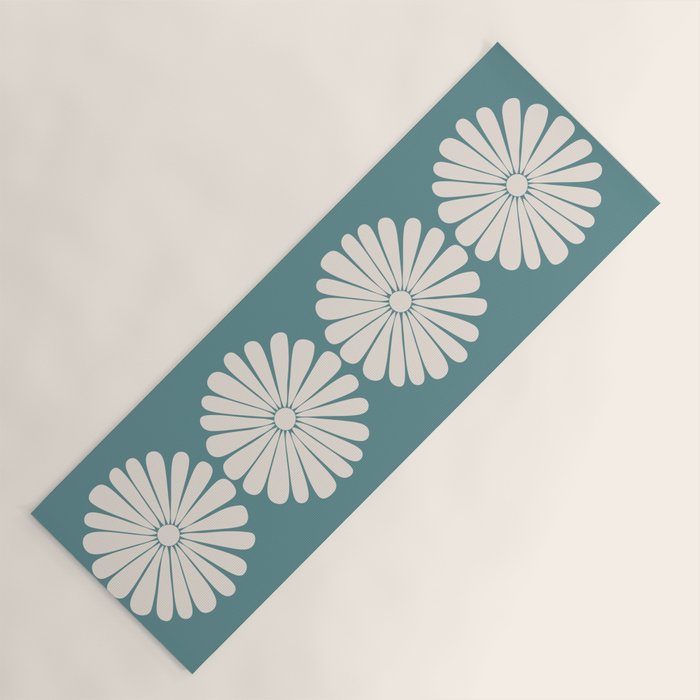 Retro Daisy Abstract XXII Teal Green Bold Floral Yoga Mat Gallery Image 1