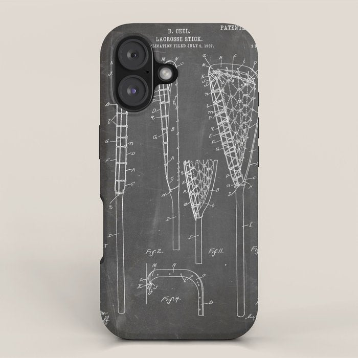 Lacrosse Stick Patent - Lacrosse Player Art - Black Chalkboard iPhone Case Gallery Image 1