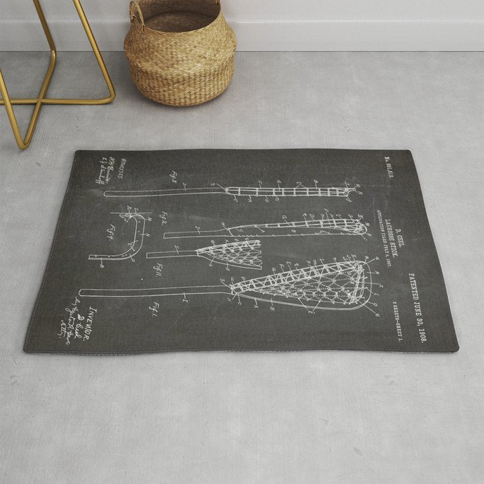 Lacrosse Stick Patent - Lacrosse Player Art - Black Chalkboard Rug Gallery Image 1