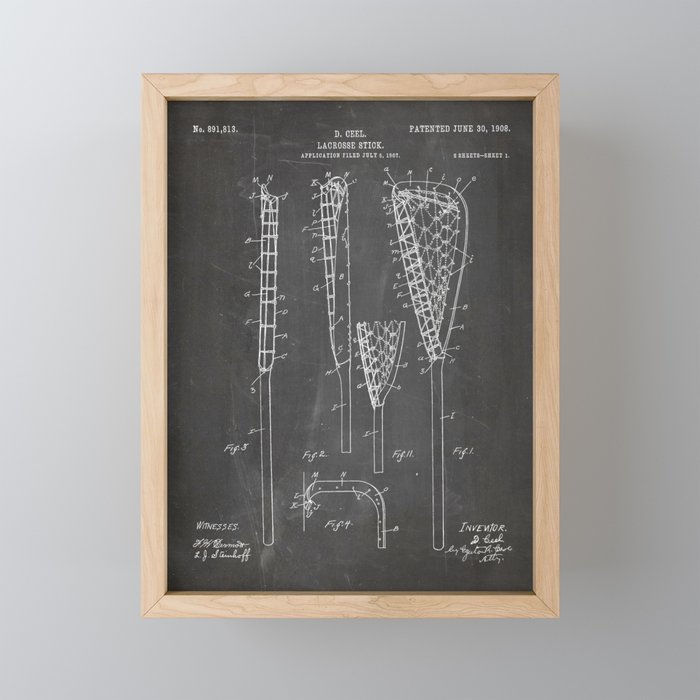 Lacrosse Stick Patent - Lacrosse Player Art - Black Chalkboard Mini Art Print Gallery Image 1
