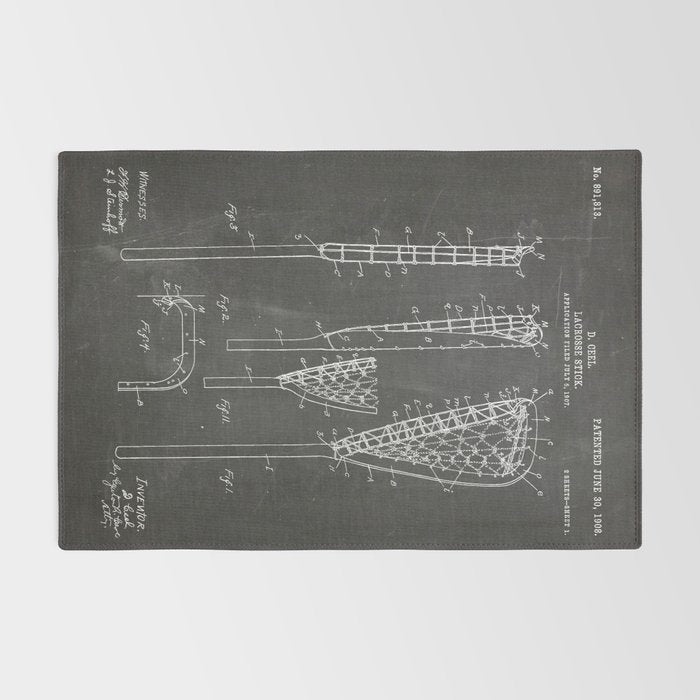 Lacrosse Stick Patent - Lacrosse Player Art - Black Chalkboard Rug Gallery Image 2