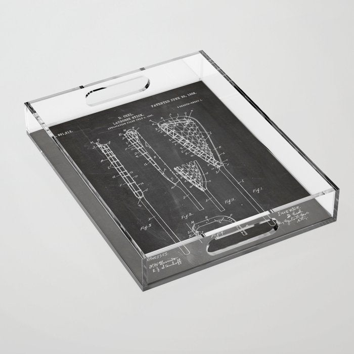 Lacrosse Stick Patent - Lacrosse Player Art - Black Chalkboard Acrylic Tray Gallery Image 1