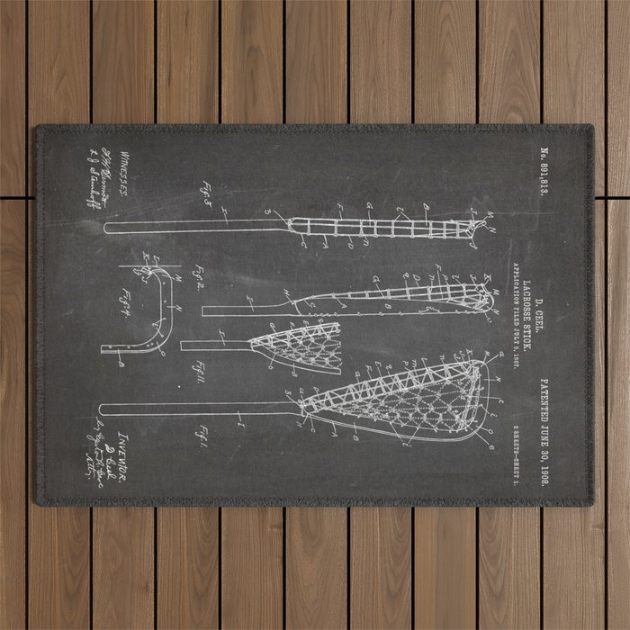 Lacrosse Stick Patent - Lacrosse Player Art - Black Chalkboard Outdoor Rug Gallery Image 1