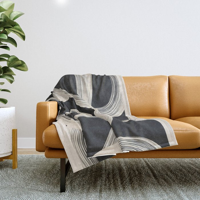Black and White  Abstract Line Art  2 Throw Blanket Gallery Image 1