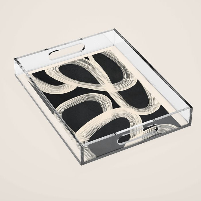 Black and White  Abstract Line Art  2 Acrylic Tray Gallery Image 1